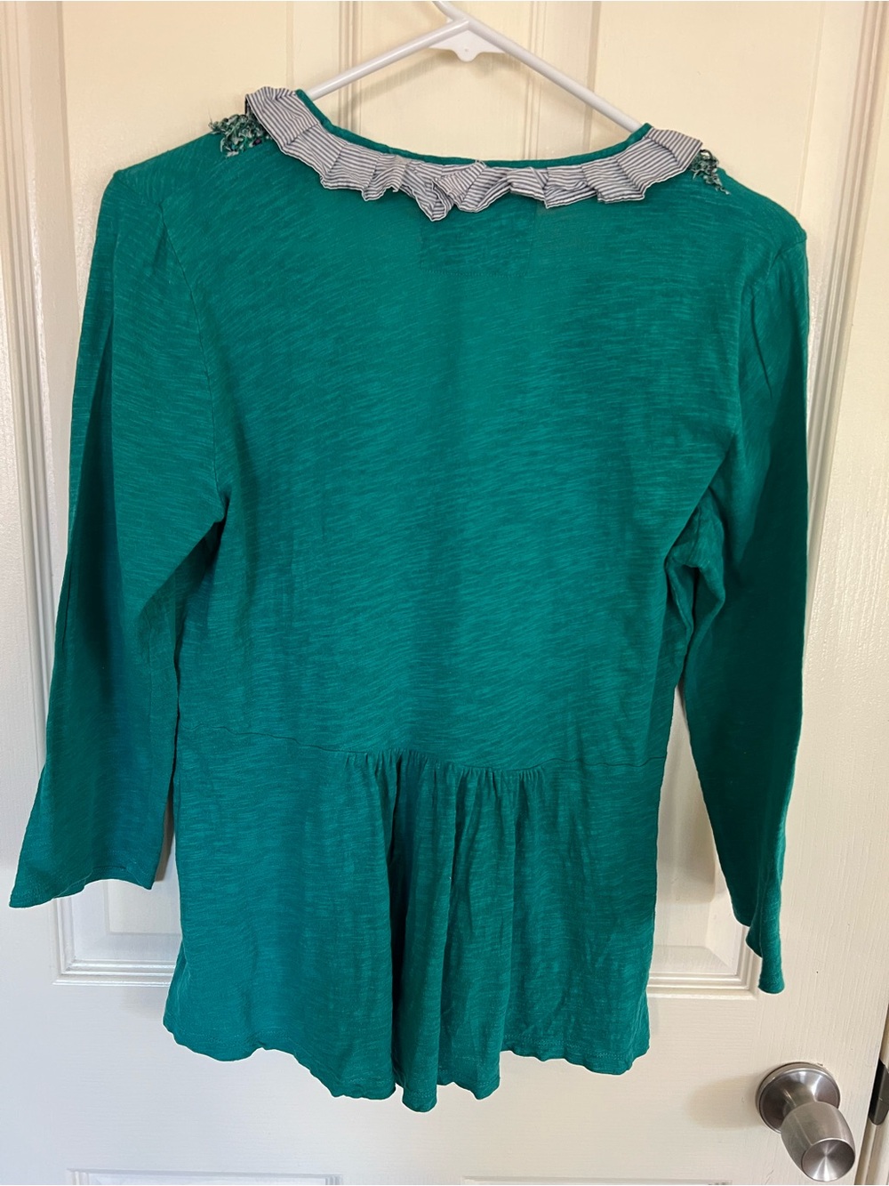 Deletta Anthropologie Teal Ruffle Trim Babydoll Top Quarter Sleeve Large - Picture 8 of 8